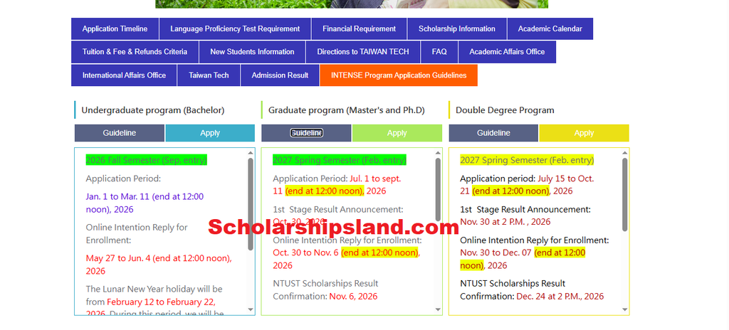 NTUST Scholarship without IELTS in Taiwan 2027