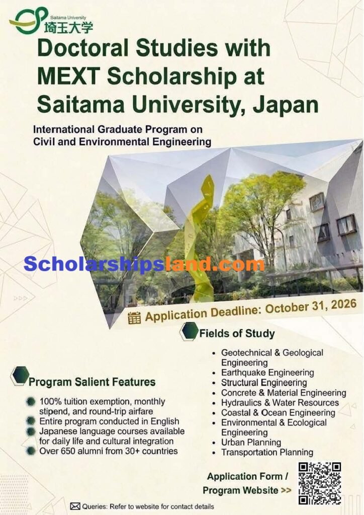 Saitama University MEXT Scholarship in Japan 2027