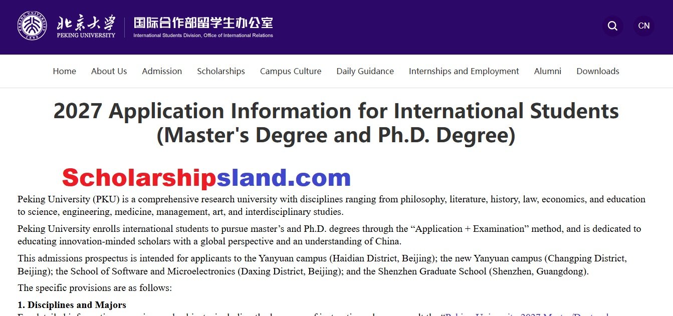Peking University CSC Scholarship 2027